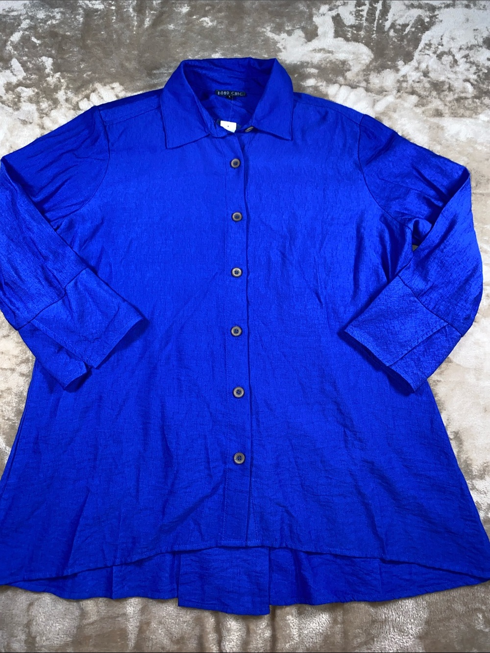 NWT Boho Chic Electric Blue Lightweight Button-Front Shirt